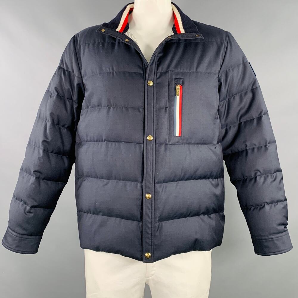 MONCLER Size XXL Navy Quilted Wool Snaps Jacket